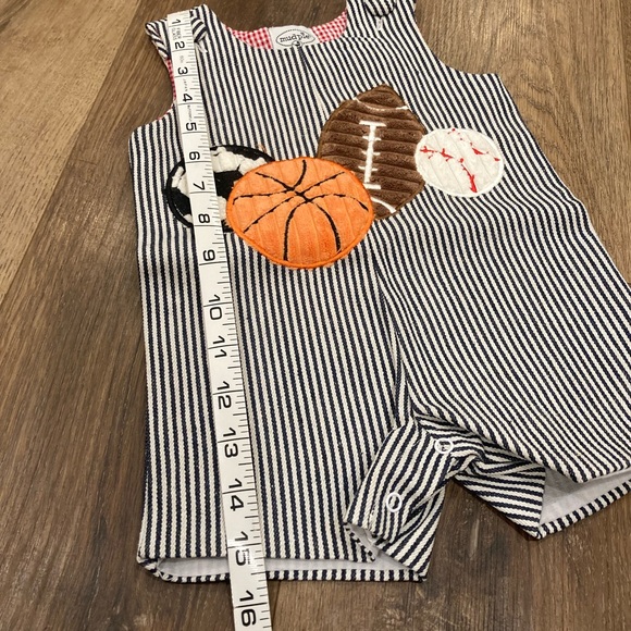 Mudpie Stripe Shortalls Football Basketball Baseball Soccer Sports 0-6m - Picture 5 of 12